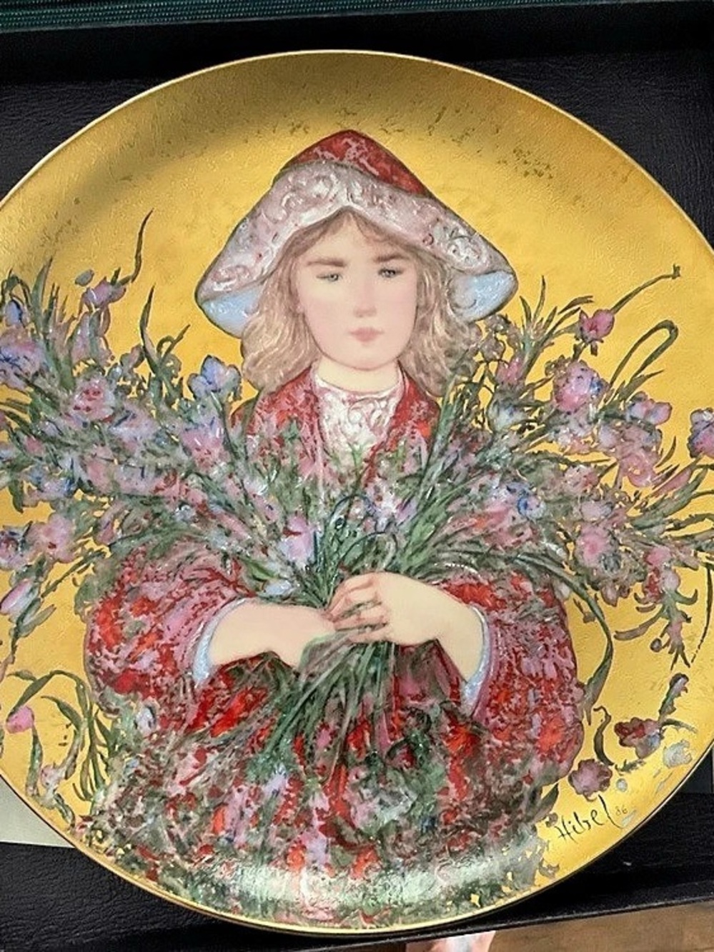 Hibel Flower Girl Series, Second in the Series Floral Collector Plate Yellow One